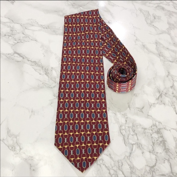 Gucci Vintage Red Blue Oval Print Horsebit Tie EUC - Picture 2 of 5